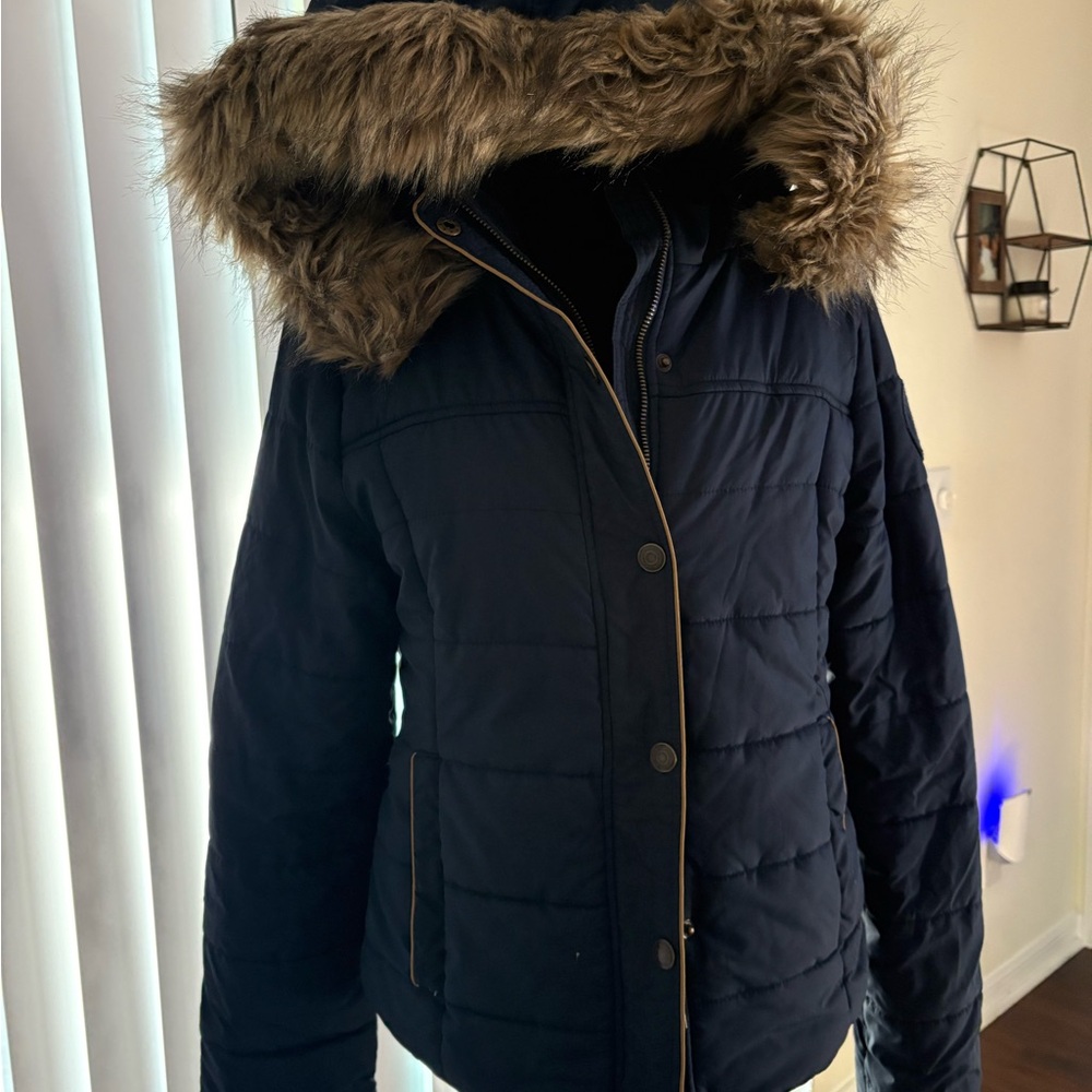 Prince & Fox Dark Blue Jacket with Faux Fur Trim